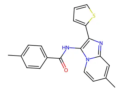 4-methyl-N-[7-methyl-2-(thiophen-2-yl)imidazo[1,2-a]pyridin-3-yl]benzamide structure