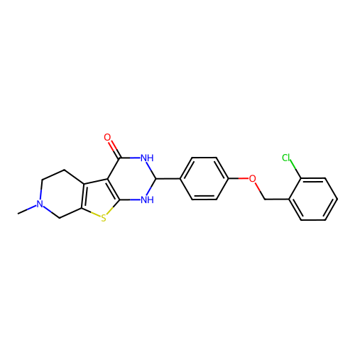 2-(4-((2-chlorobenzyl)oxy)phenyl)-7-methyl-2,3,5,6,7,8-hexahydropyrido[4',3':4,5]thieno[2,3-d]pyrimidin-4(1H)-one structure