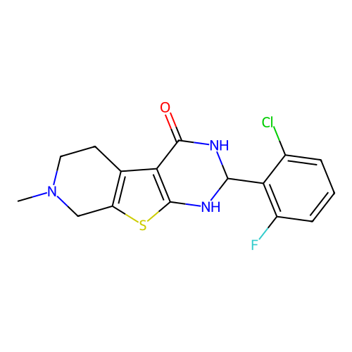 2-(2-chloro-6-fluorophenyl)-7-methyl-2,3,5,6,7,8-hexahydropyrido[4',3':4,5]thieno[2,3-d]pyrimidin-4(1H)-one structure