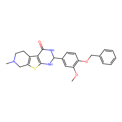 2-(4-(benzyloxy)-3-methoxyphenyl)-7-methyl-2,3,5,6,7,8-hexahydropyrido[4',3':4,5]thieno[2,3-d]pyrimidin-4(1H)-one structure