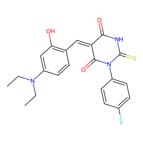 (5Z)-5-[[4-(diethylamino)-2-hydroxyphenyl]methylidene]-1-(4-fluorophenyl)-2-sulfanylidene-1,3-diazinane-4,6-dione structure