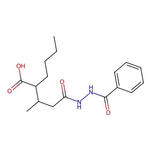 2-(4-(2-Benzoylhydrazinyl)-4-oxobutan-2-yl)hexanoic acid structure