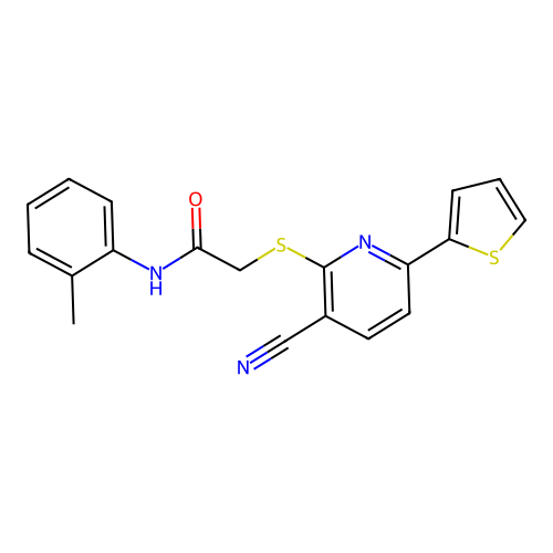 2-{[3-cyano-6-(thiophen-2-yl)pyridin-2-yl]sulfanyl}-N-(2-methylphenyl)acetamide structure