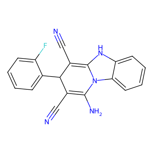1-amino-3-(2-fluorophenyl)-3,5-dihydropyrido[1,2-a]benzimidazole-2,4-dicarbonitrile structure