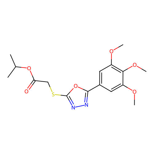 Propan-2-yl {[5-(3,4,5-trimethoxyphenyl)-1,3,4-oxadiazol-2-yl]sulfanyl}acetate structure
