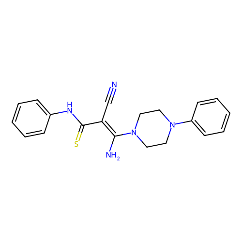 3-amino-2-cyano-N-phenyl-3-(4-phenylpiperazino)-2-propenethioamide structure