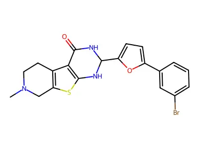 2-[5-(3-bromophenyl)-2-furyl]-7-methyl-2,3,5,6,7,8-hexahydropyrido[4',3':4,5]thieno[2,3-d]pyrimidin-4(1H)-one structure