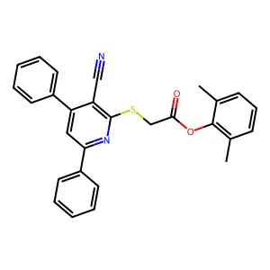 2,6-Dimethylphenyl 2-((3-cyano-4,6-diphenylpyridin-2-yl)thio)acetate structure