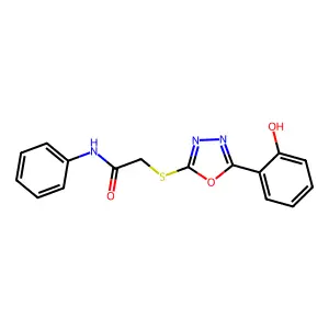 2-((5-(2-Hydroxyphenyl)-1,3,4-oxadiazol-2-yl)thio)-N-phenylacetamide structure