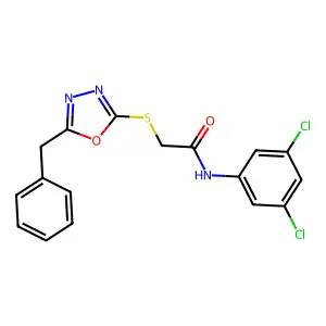 2-((5-Benzyl-1,3,4-oxadiazol-2-yl)thio)-N-(3,5-dichlorophenyl)acetamide structure