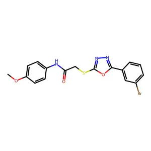 2-((5-(3-Bromophenyl)-1,3,4-oxadiazol-2-yl)thio)-N-(4-methoxyphenyl)acetamide structure