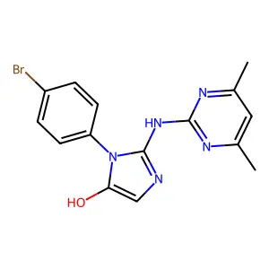 1-(4-bromophenyl)-2-[(4,6-dimethylpyrimidin-2-yl)amino]-1H-imidazol-5-ol structure