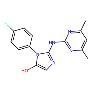 2-[(4,6-Dimethylpyrimidin-2-yl)amino]-3-(4-fluorophenyl)imidazol-4-ol structure
