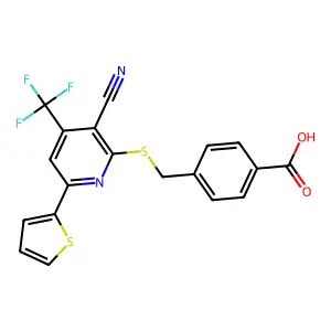 4-({[3-cyano-6-(2-thienyl)-4-(trifluoromethyl)-2-pyridinyl]sulfanyl}methyl)benzoic acid structure