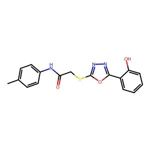 2-((5-(2-Hydroxyphenyl)-1,3,4-oxadiazol-2-yl)thio)-N-(p-tolyl)acetamide structure