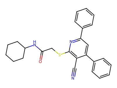 2-((3-Cyano-4,6-diphenylpyridin-2-yl)thio)-N-cyclohexylacetamide structure