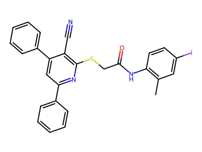 2-((3-Cyano-4,6-diphenylpyridin-2-yl)thio)-N-(4-iodo-2-methylphenyl)acetamide structure