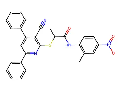 2-((3-Cyano-4,6-diphenylpyridin-2-yl)thio)-N-(2-methyl-4-nitrophenyl)propanamide structure