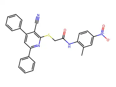 2-((3-Cyano-4,6-diphenylpyridin-2-yl)thio)-N-(2-methyl-4-nitrophenyl)acetamide structure