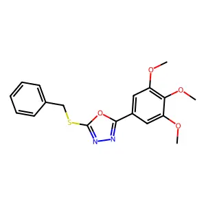 2-(Benzylsulfanyl)-5-(3,4,5-trimethoxyphenyl)-1,3,4-oxadiazole structure