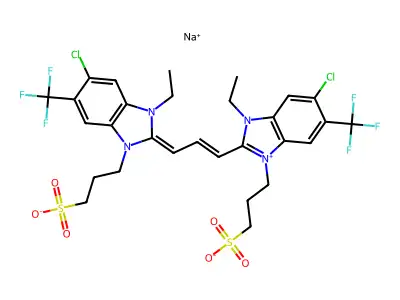 1H-Benzimidazolium, 5-chloro-2-(3-(5-chloro-3-ethyl-1,3-dihydro-1-(3-sulfopropyl)-6-(trifluoromethyl)-2H-benzimidazol-2-ylidene)-1-propenyl)-3-ethyl-1-(3-sulfopropyl)-6-(trifluoromethyl)-, inner salt, sodium salt structure