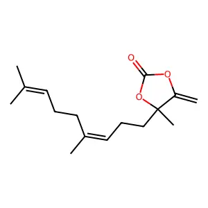 4-(4,8-Dimethylnona-3,7-dien-1-yl)-4-methyl-5-methylidene-1,3-dioxolan-2-one structure