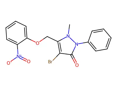4-Bromo-2-methyl-3-((2-nitrophenoxy)methyl)-1-phenyl-3-pyrazolin-5-one structure