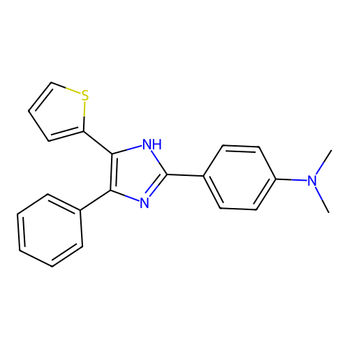 N,N-dimethyl-4-[4-phenyl-5-(thiophen-2-yl)-1H-imidazol-2-yl]aniline structure