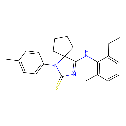 (Z)-4-((2-ethyl-6-methylphenyl)imino)-1-(p-tolyl)-1,3-diazaspiro[4.4]nonane-2-thione structure