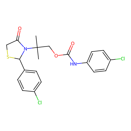 2-(2-(4-chlorophenyl)-4-oxothiazolidin-3-yl)-2-methylpropyl (4-chlorophenyl)carbamate structure