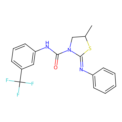(2Z)-5-methyl-2-(phenylimino)-N-[3-(trifluoromethyl)phenyl]-1,3-thiazolidine-3-carboxamide structure