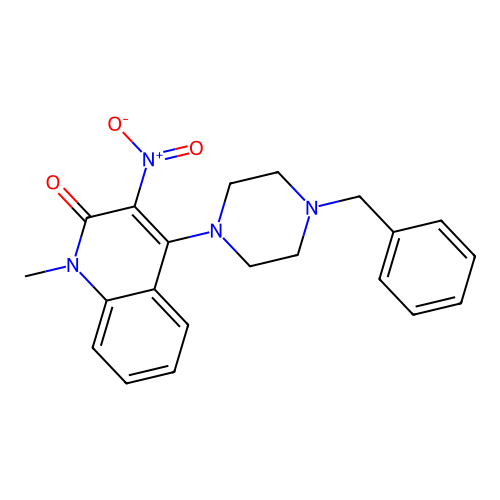 4-(4-benzylpiperazin-1-yl)-1-methyl-3-nitroquinolin-2(1H)-one structure