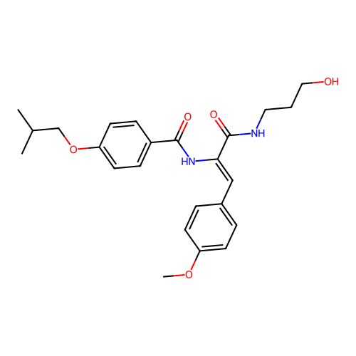 (Z)-N-(3-((3-hydroxypropyl)amino)-1-(4-methoxyphenyl)-3-oxoprop-1-en-2-yl)-4-isobutoxybenzamide structure