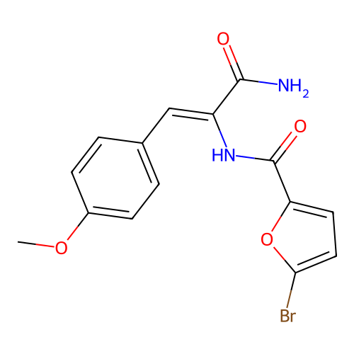 (Z)-N-(3-amino-1-(4-methoxyphenyl)-3-oxoprop-1-en-2-yl)-5-bromofuran-2-carboxamide structure
