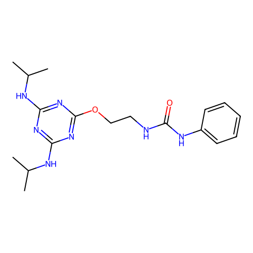 1-(2-{[4,6-Bis(propan-2-ylamino)-1,3,5-triazin-2-yl]oxy}ethyl)-3-phenylurea structure