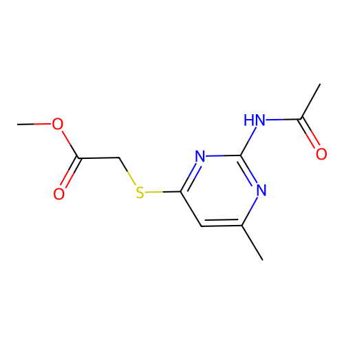 (2-Acetylamino-6-methyl-pyrimidin-4-ylsulfanyl)-acetic acid methyl ester structure