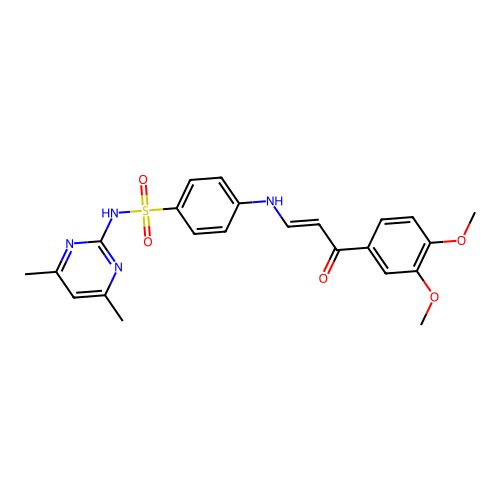 4-((3-(3,4-dimethoxyphenyl)-3-oxoprop-1-en-1-yl)amino)-N-(4,6-dimethylpyrimidin-2-yl)benzenesulfonamide structure