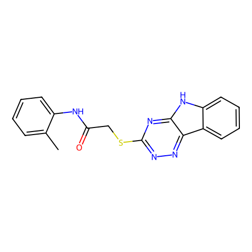2-((5H-[1,2,4]Triazino[5,6-b]indol-3-yl)thio)-N-(o-tolyl)acetamide structure
