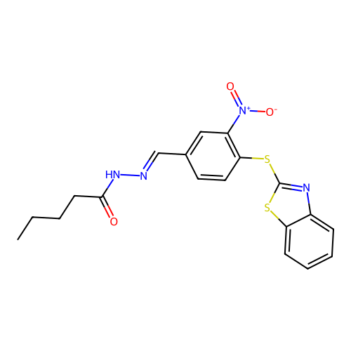 N'-{4-(1,3-benzothiazol-2-ylsulfanyl)-3-nitrobenzylidene}pentanohydrazide structure