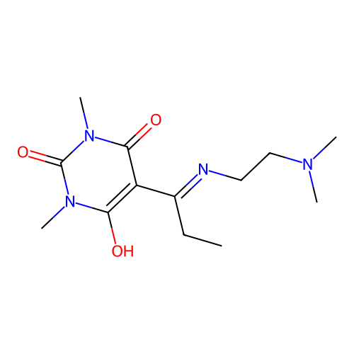 5-[1-(2-dimethylaminoethylamino)propylidene]-1,3-dimethyl-1,3-diazinane-2,4,6-trione structure