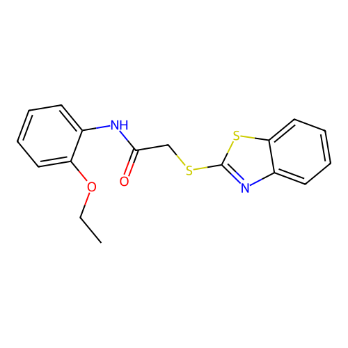 2-(1,3-benzothiazol-2-ylsulfanyl)-N-(2-ethoxyphenyl)acetamide structure