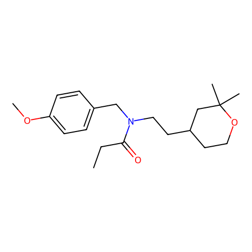 N-[2-(2,2-dimethyltetrahydro-2H-pyran-4-yl)ethyl]-N-(4-methoxybenzyl)propanamide structure