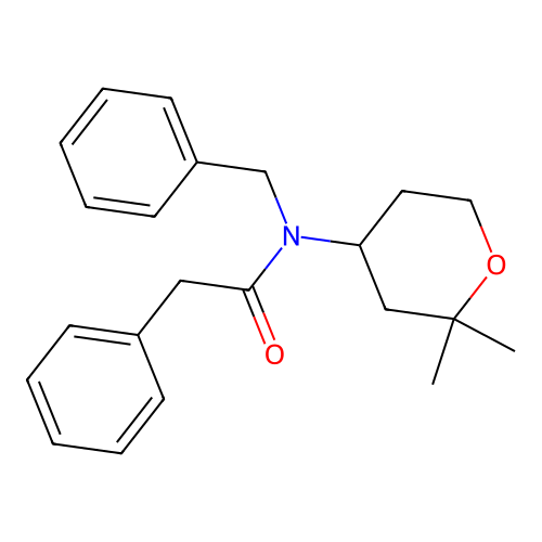 N-benzyl-N-(2,2-dimethyltetrahydro-2H-pyran-4-yl)-2-phenylacetamide structure