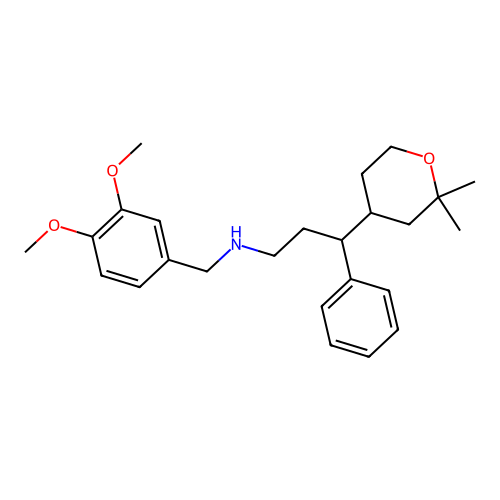 N-(3,4-dimethoxybenzyl)-3-(2,2-dimethyltetrahydro-2H-pyran-4-yl)-3-phenylpropan-1-amine structure