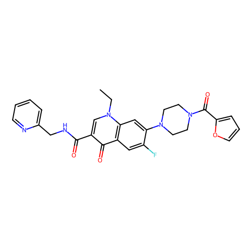 1-ethyl-6-fluoro-7-(4-(furan-2-carbonyl)piperazin-1-yl)-4-oxo-N-(pyridin-2-ylmethyl)-1,4-dihydroquinoline-3-carboxamide structure