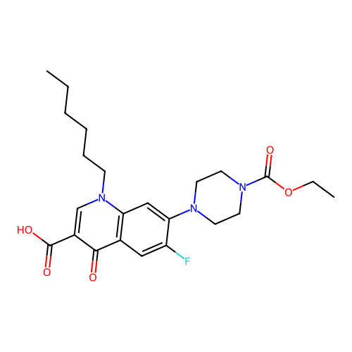 7-(4-ethoxycarbonylpiperazin-1-yl)-6-fluoro-1-hexyl-4-oxo-quinoline-3-carboxylic Acid structure