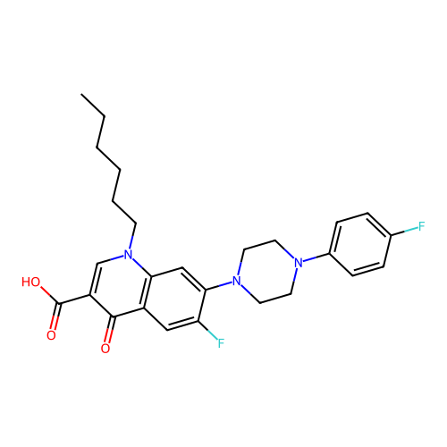 6-fluoro-7-[4-(4-fluorophenyl)piperazin-1-yl]-1-hexyl-4-oxoquinoline-3-carboxylic acid structure