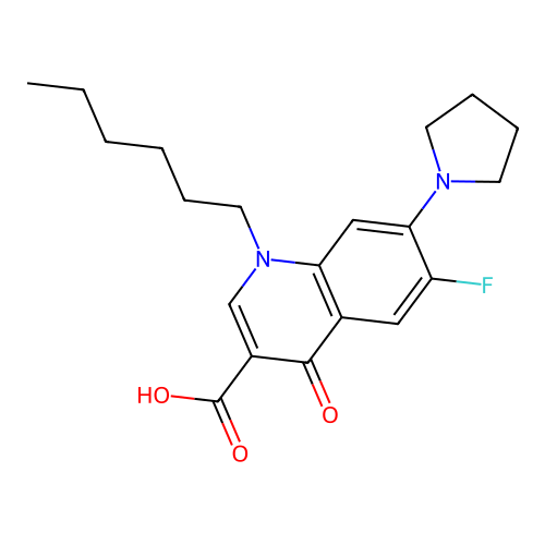 6-fluoro-1-hexyl-4-oxo-7-(pyrrolidin-1-yl)-1,4-dihydroquinoline-3-carboxylic acid structure