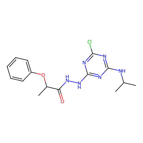 N'-[4-chloro-6-(propan-2-ylamino)-1,3,5-triazin-2-yl]-2-phenoxypropanehydrazide structure