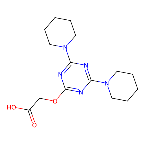 {[4,6-Di(piperidin-1-yl)-1,3,5-triazin-2-yl]oxy}acetic acid structure